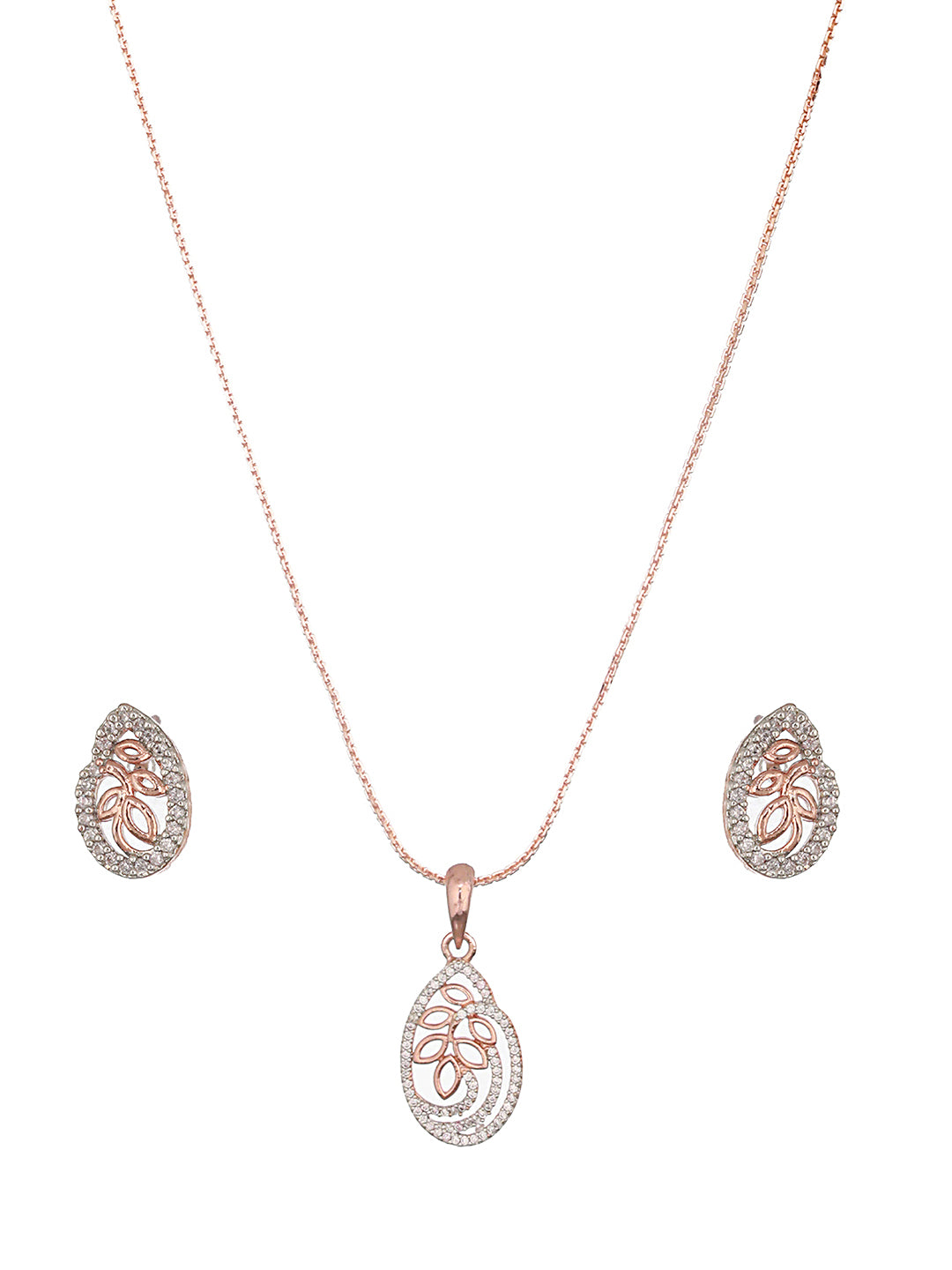 Rose Gold Plated AD Studded Minimal Locket Jewellery Set