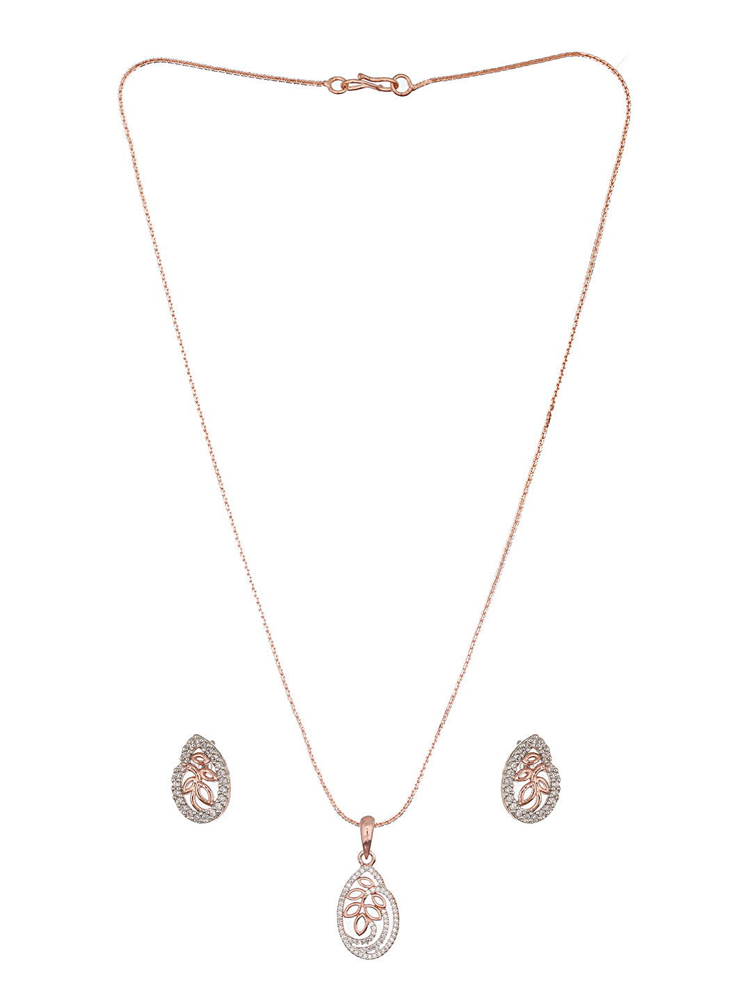 Rose Gold Plated AD Studded Minimal Locket Jewellery Set