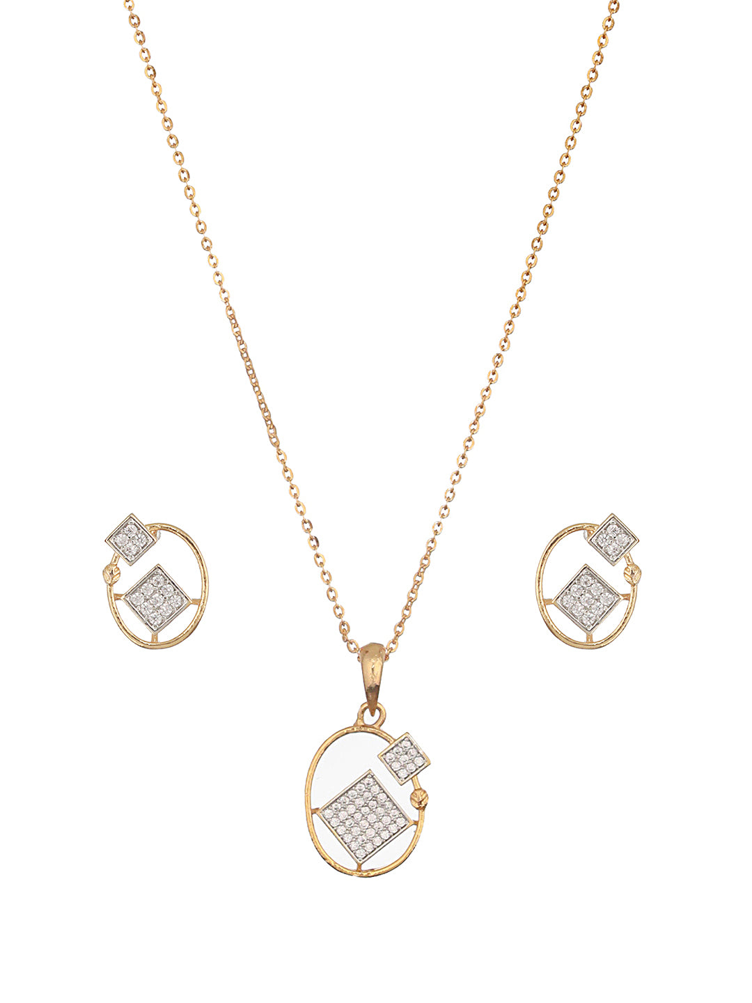 Gold Plated AD Studded Circular Minimal Pendant Chain Jewellery Set
