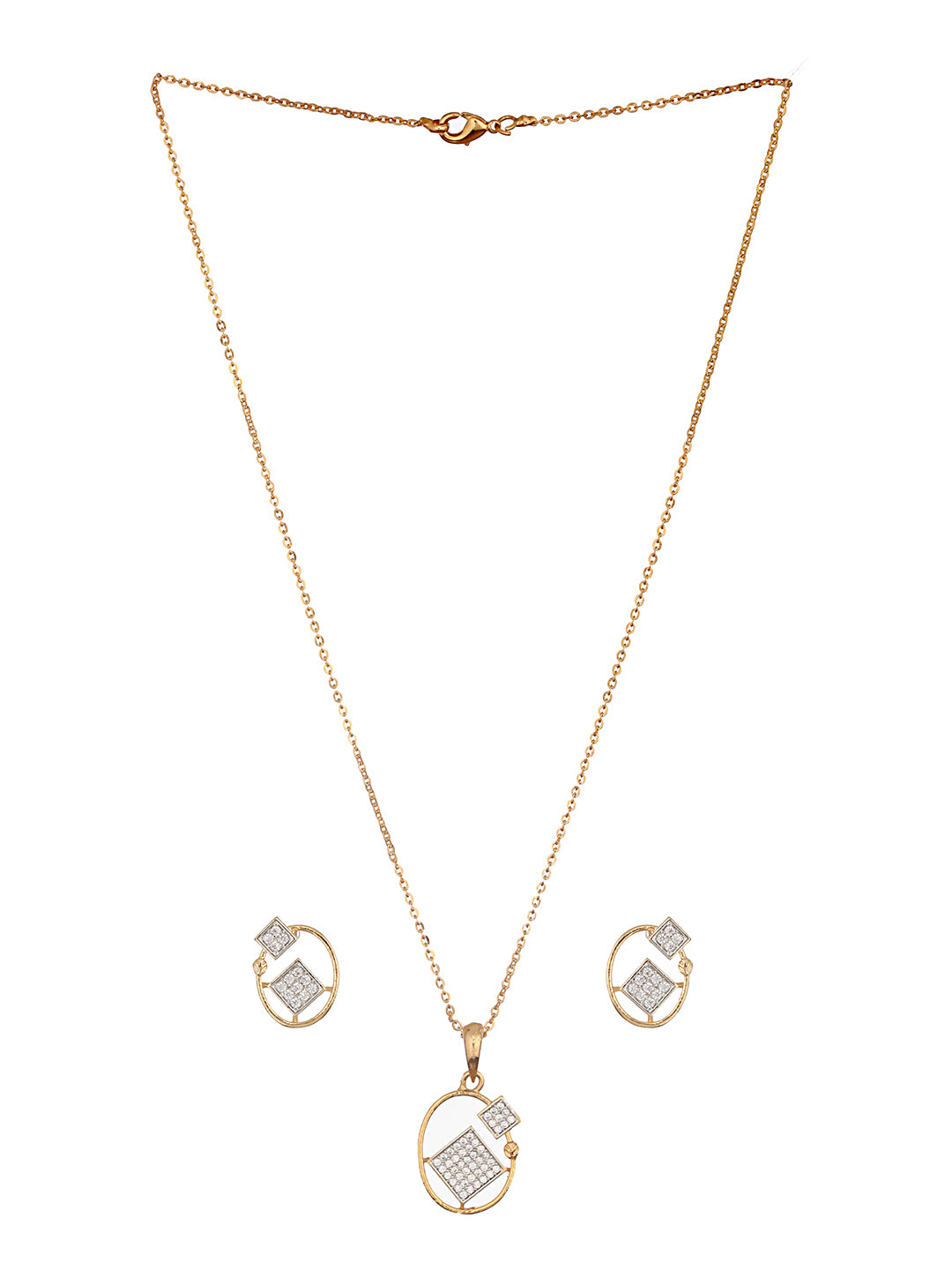 Gold Plated AD Studded Circular Minimal Pendant Chain Jewellery Set