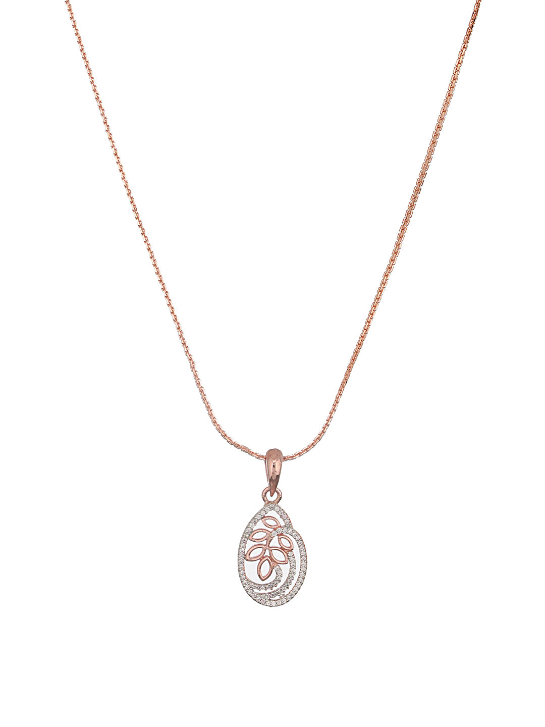 Rose Gold Plated AD Studded Minimal Locket Jewellery Set