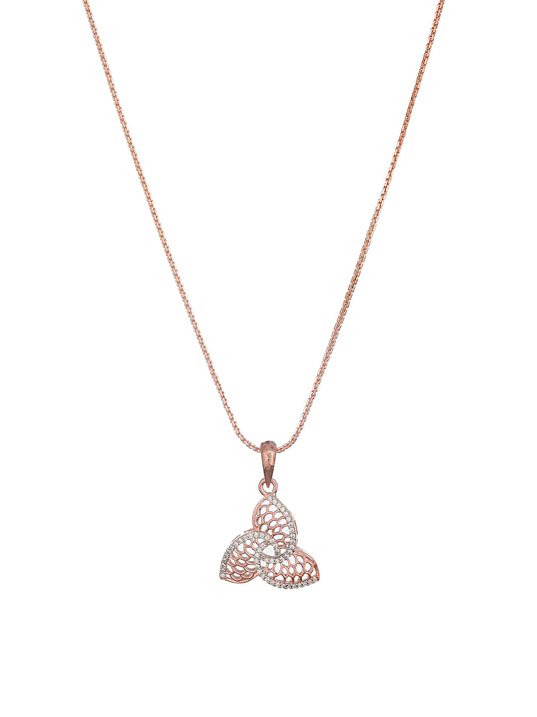 Rose Gold Plated AD Studded Minimal Leafy  Locket Jewellery Set