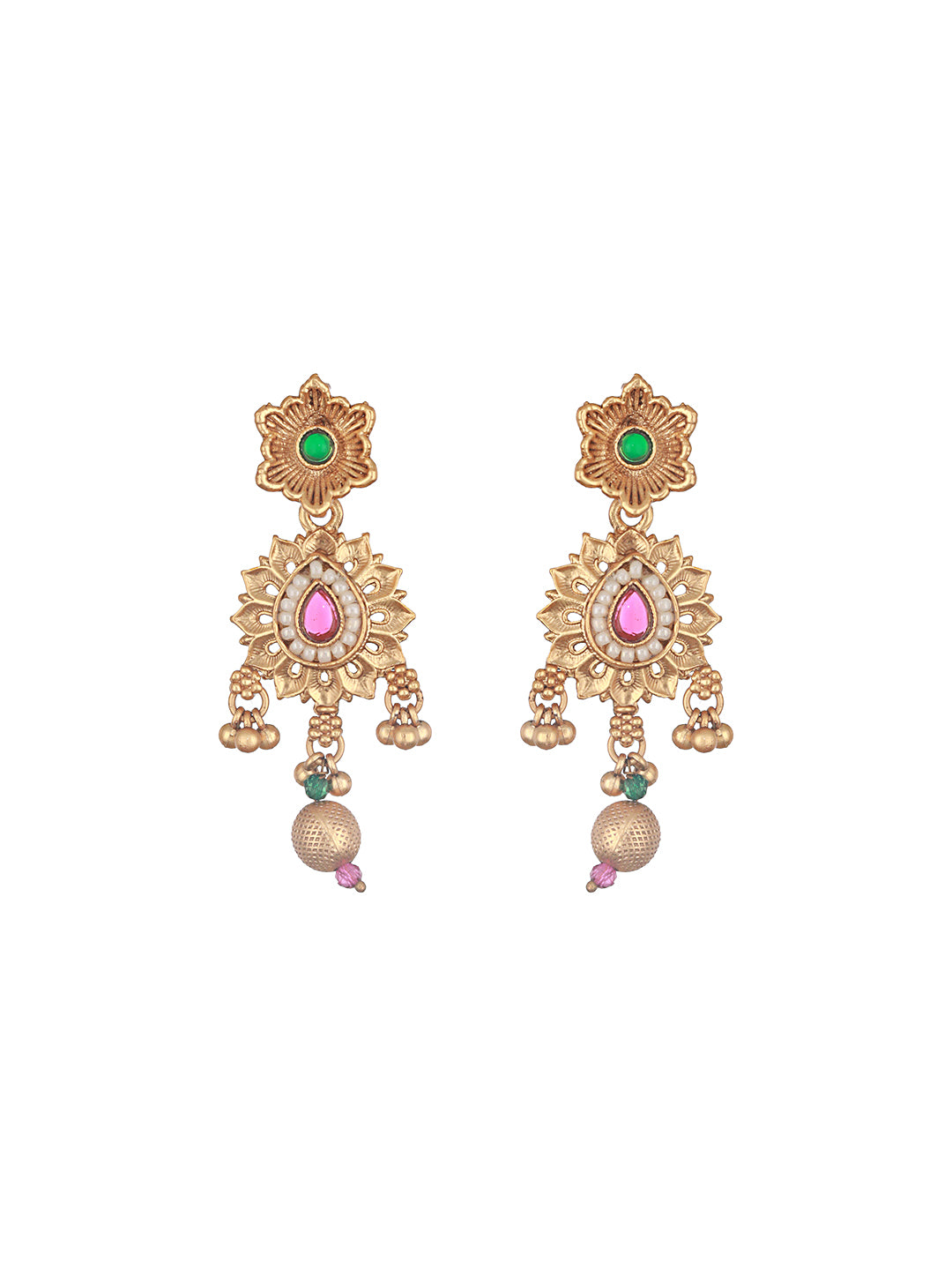 Gold Plated Fusion Stone Studded Pendant Long Maala Bridal  Jewellery Set