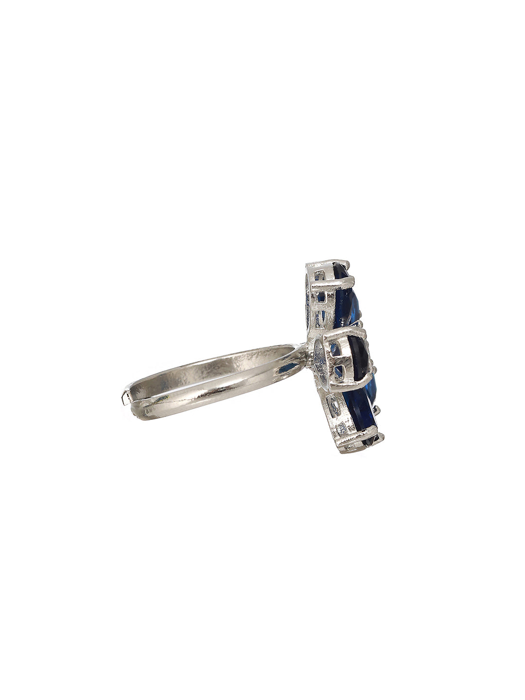 White Rhodium Blue CZ Minimal Floral Finger Ring