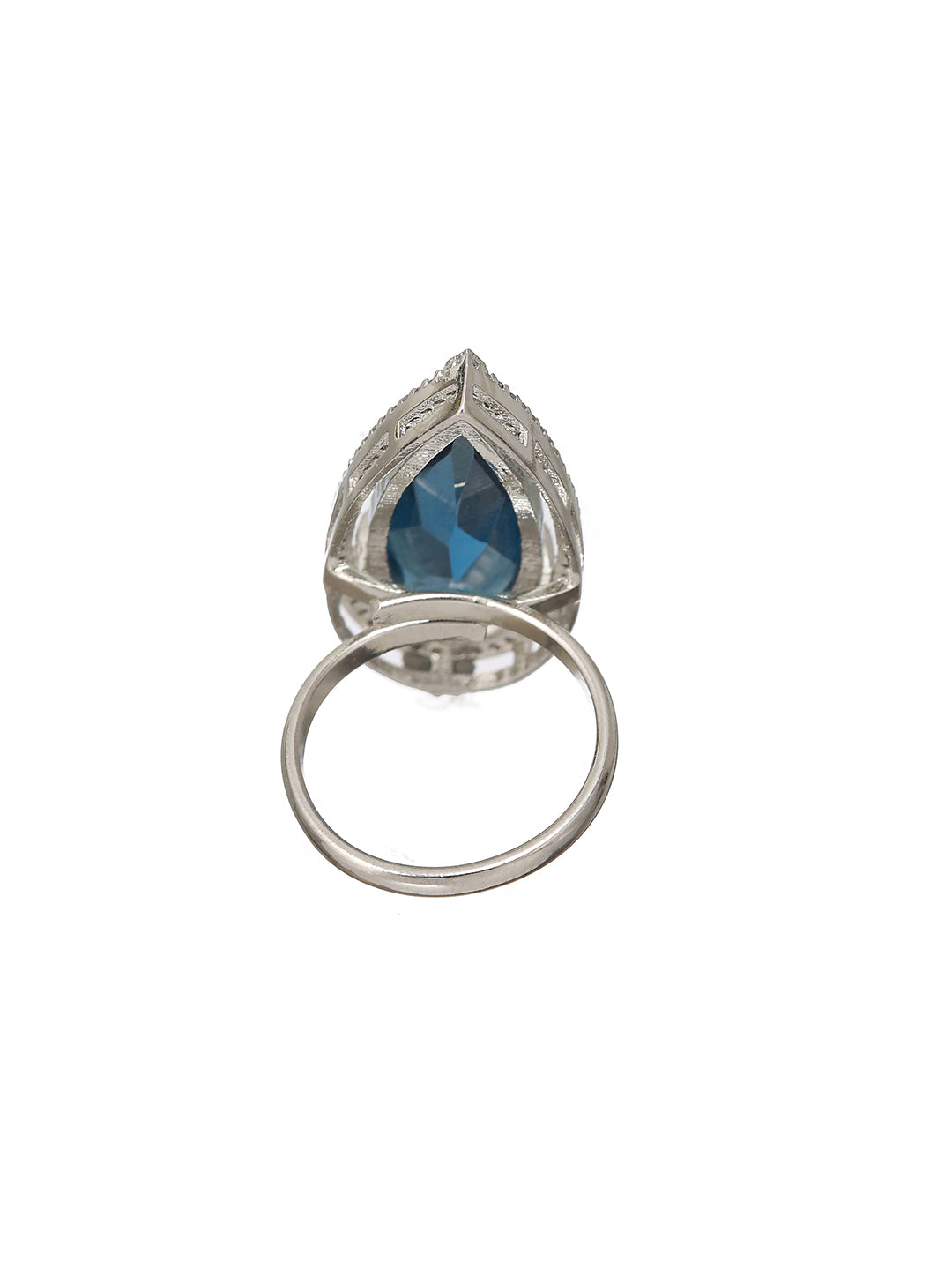 Silver Toned Blue CZ Minimal Luxe Finger Rings