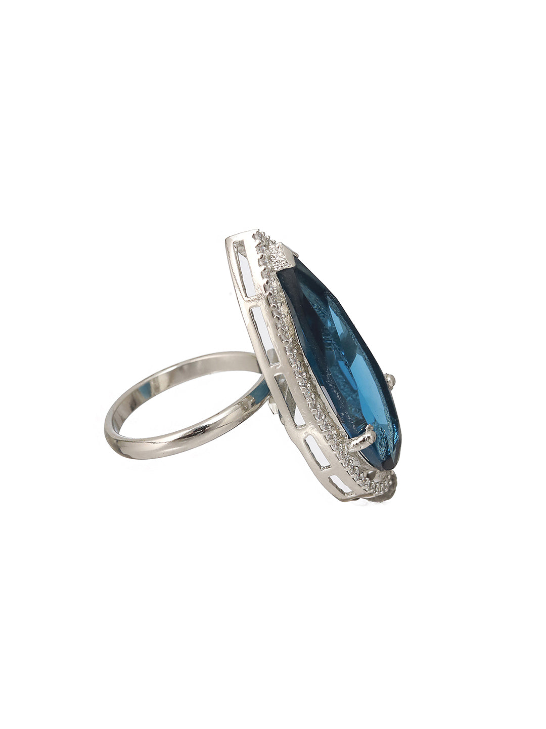 Silver Toned Blue CZ Minimal Luxe Finger Rings