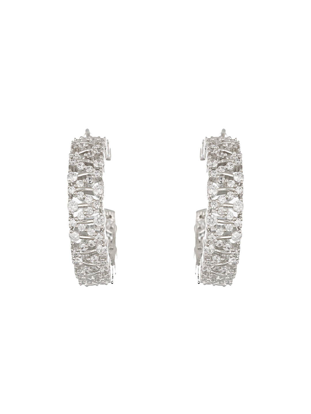 Silver Plated Zircon Studded Minimal Half C Hoops Earrings