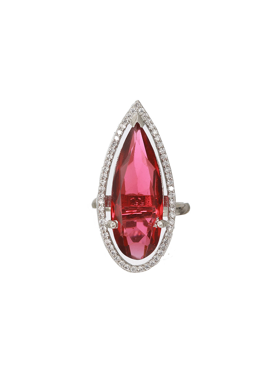 Silver Toned Red Ruby  CZ Minimal Luxe Finger Ring