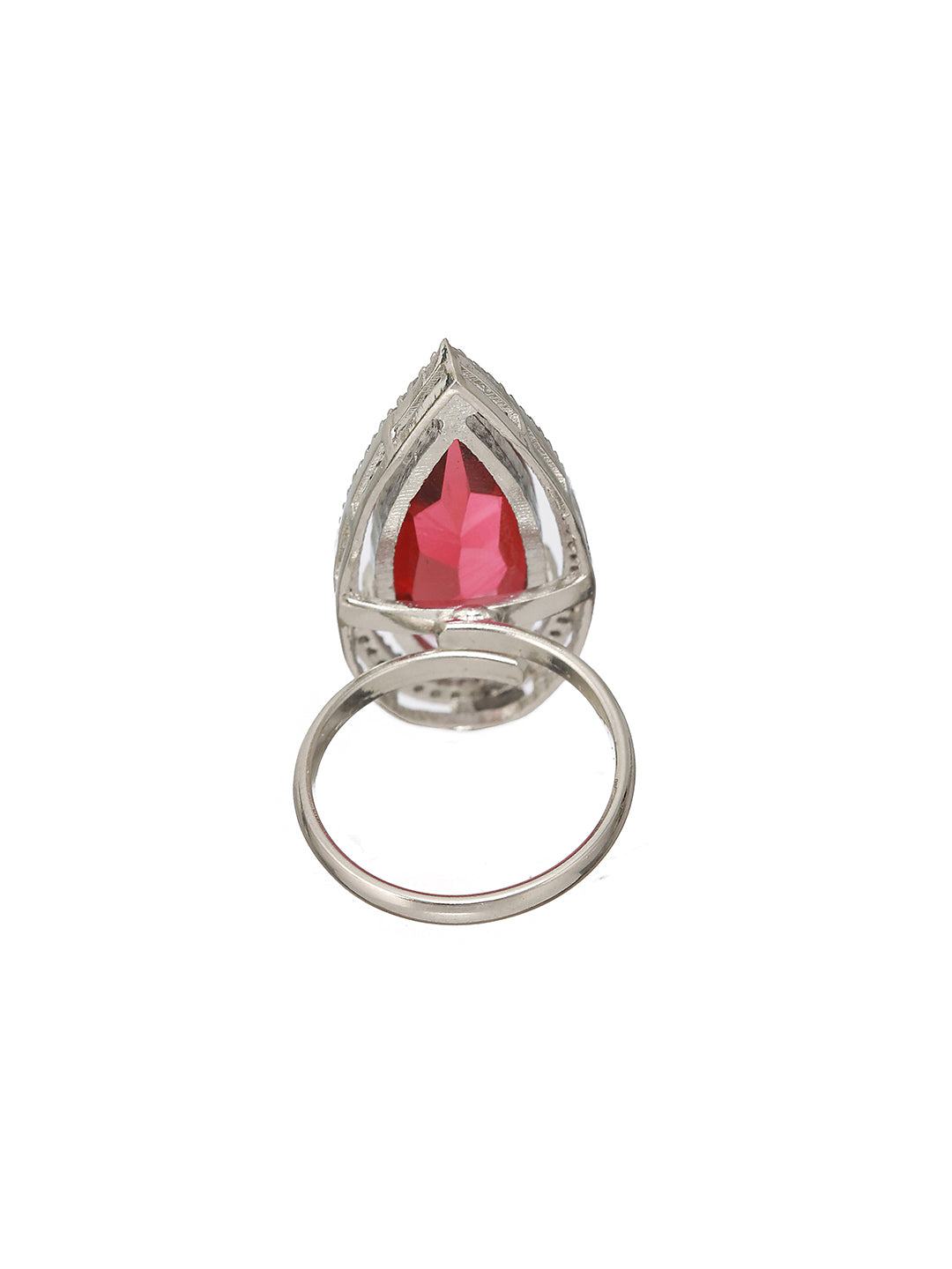 Silver Toned Red Ruby  CZ Minimal Luxe Finger Ring