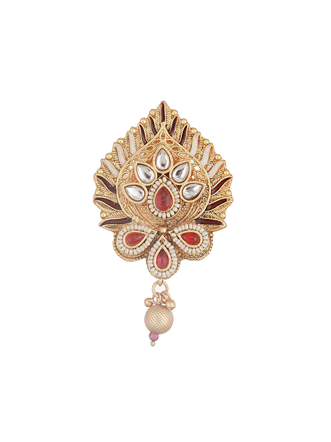 Gold Plated Kundan & Pearl Beded Filigree Broach Saree Pin
