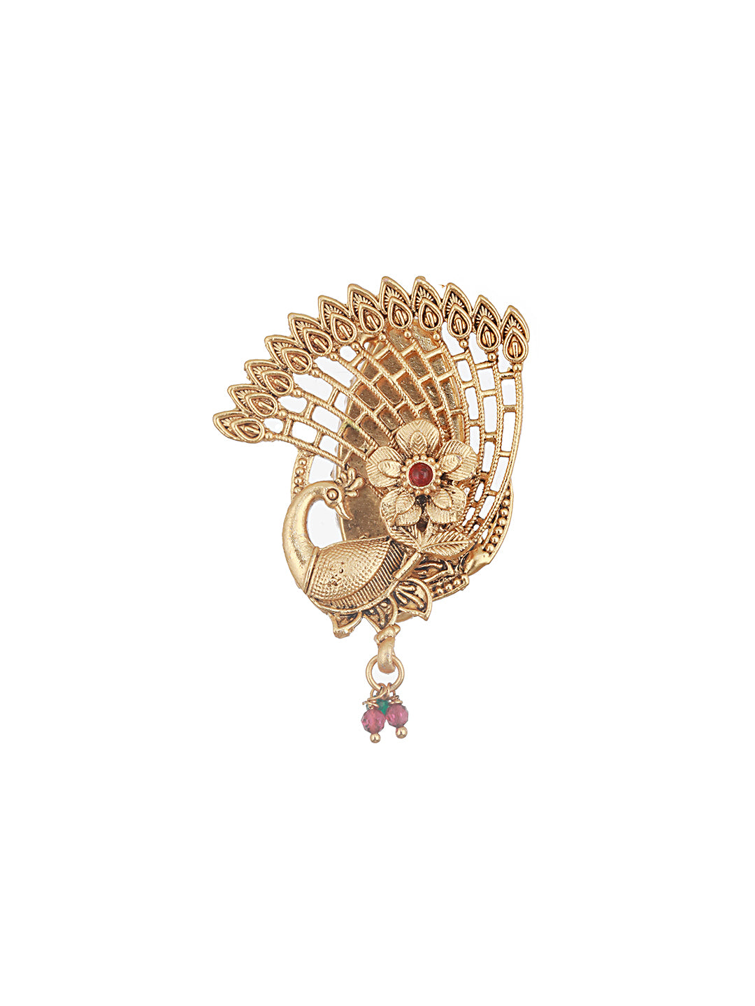 Gold Plated Peacock Floral Broach Saree Pin