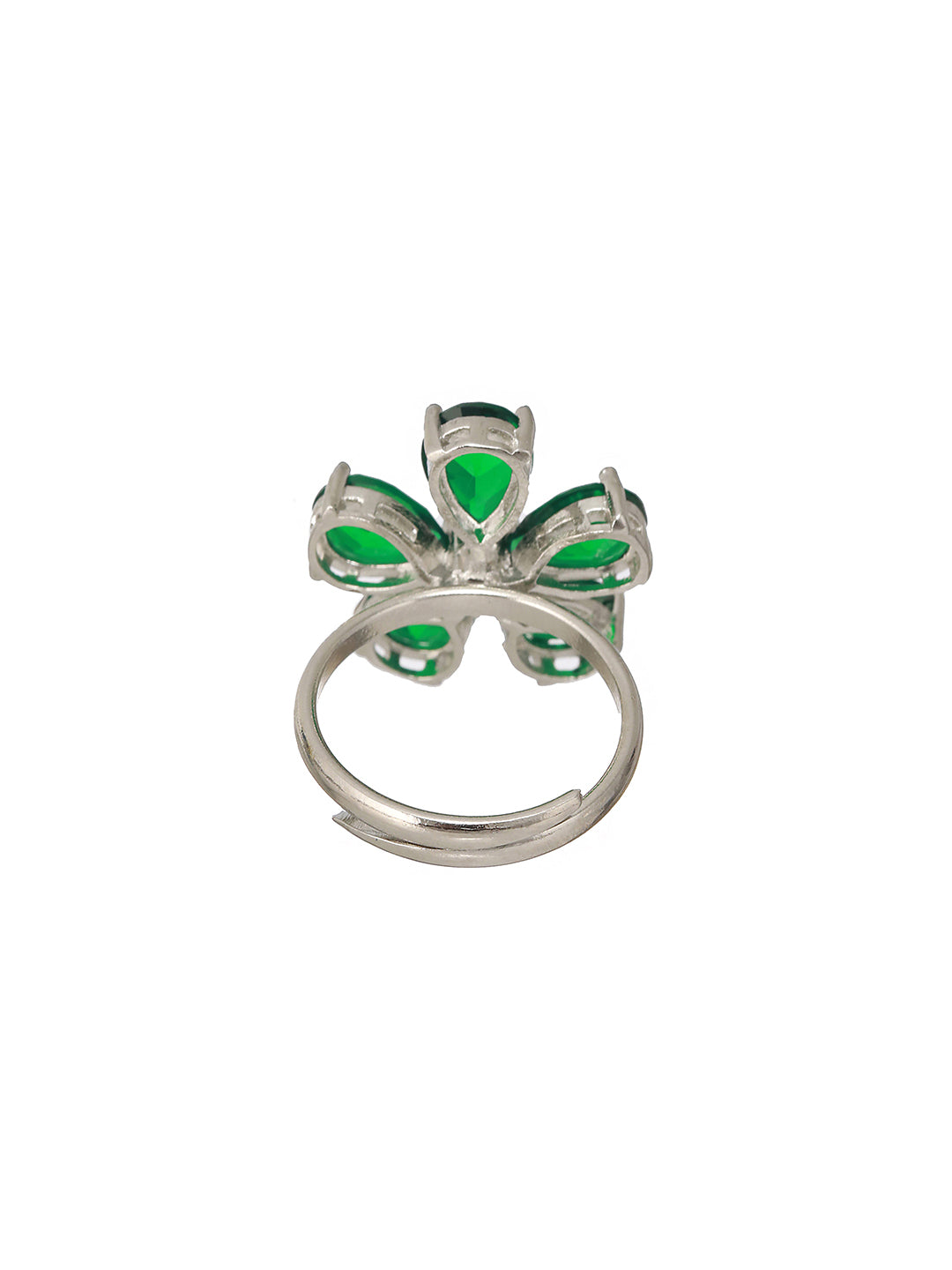 Silver Plated Green Emerald Zircon Minimal Floral Ring