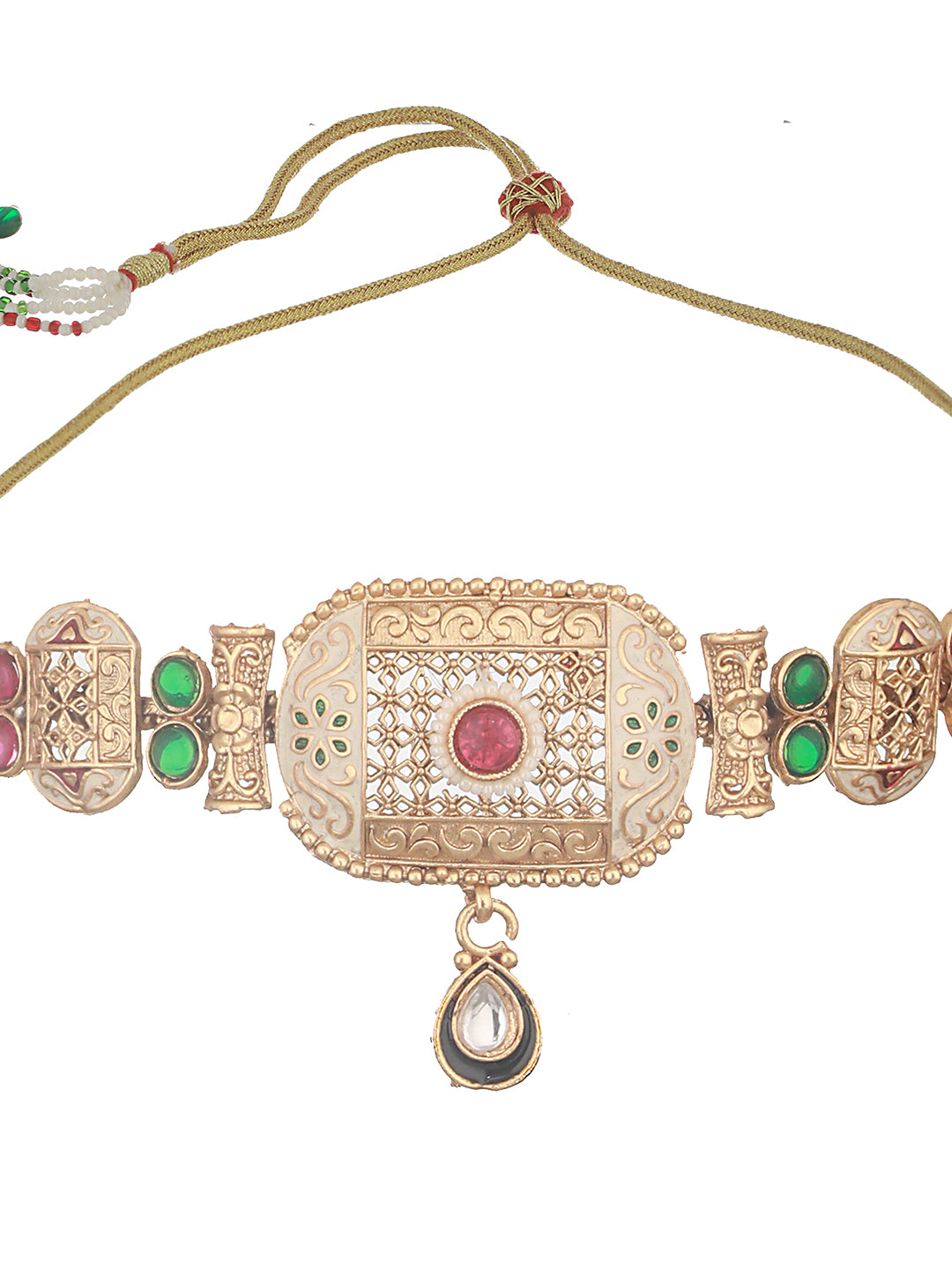Gold Plated Fusion Stone Studded Filigree Choker Jewellery Set