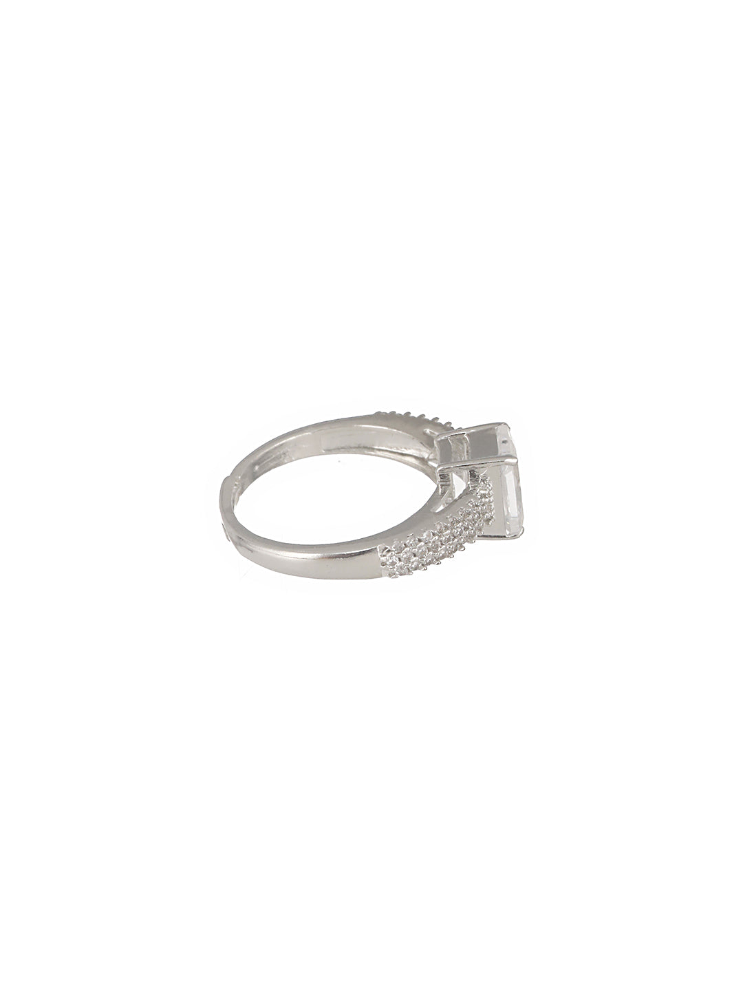 Silver Plated AD Studded Solitaire Delicate Engagement Finger Band  Ring