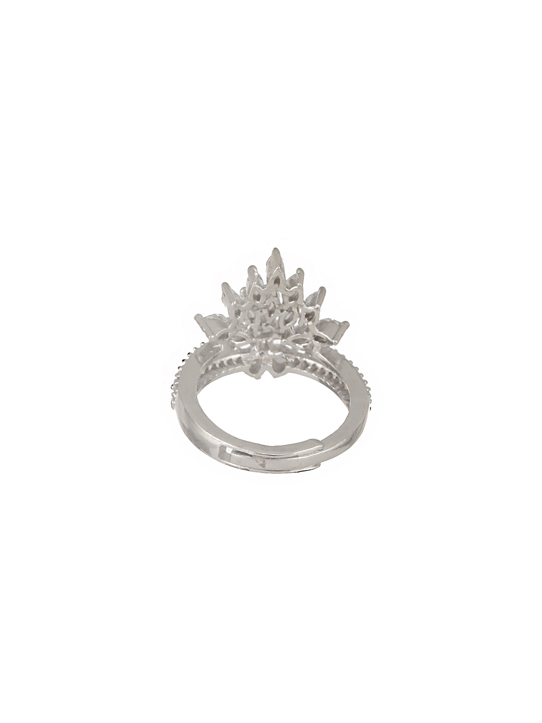 Silver Plated AD Studded Crown Shaped  Designer  Engagement Finger Ring