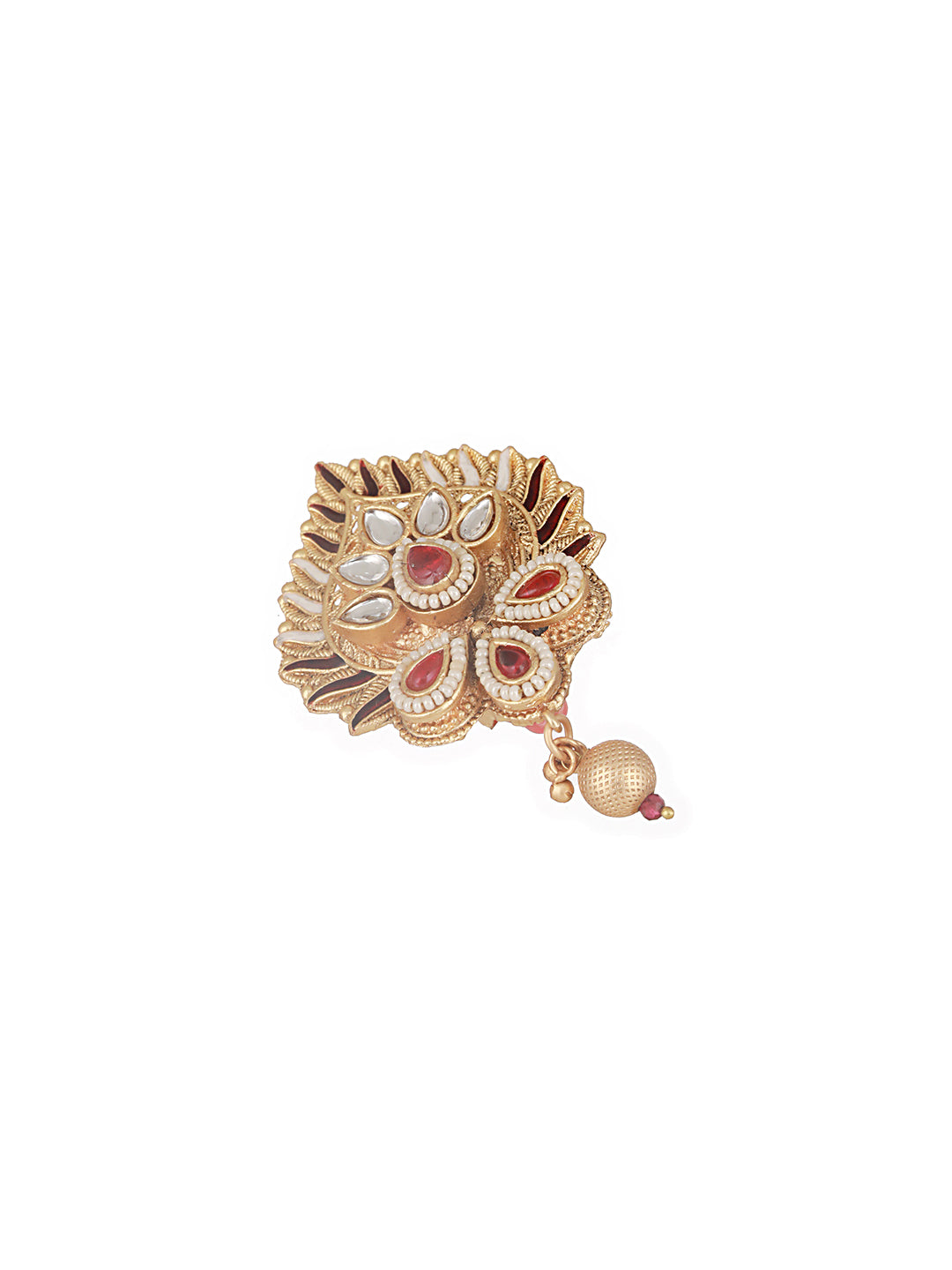 Gold Plated Kundan & Pearl Beded Filigree Broach Saree Pin