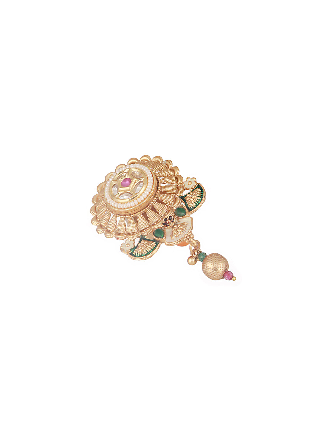 Gold Plated Kundan & Pearl Beaded Floral Broach Saree Pin