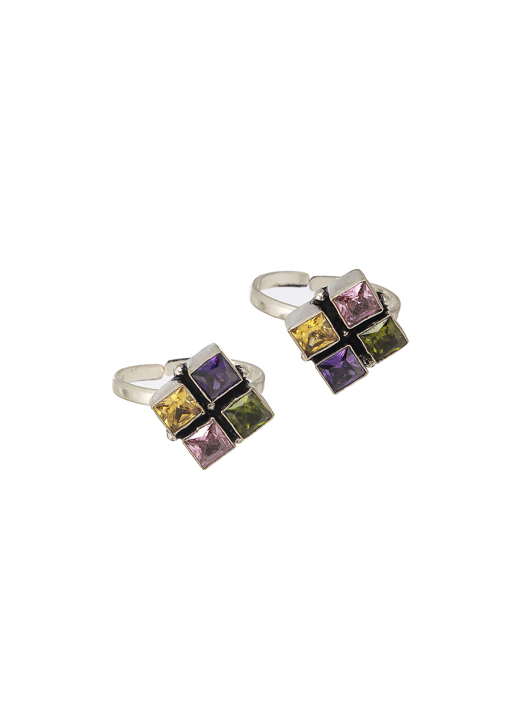 Silver Plated Multi Stone square  Toe Ring