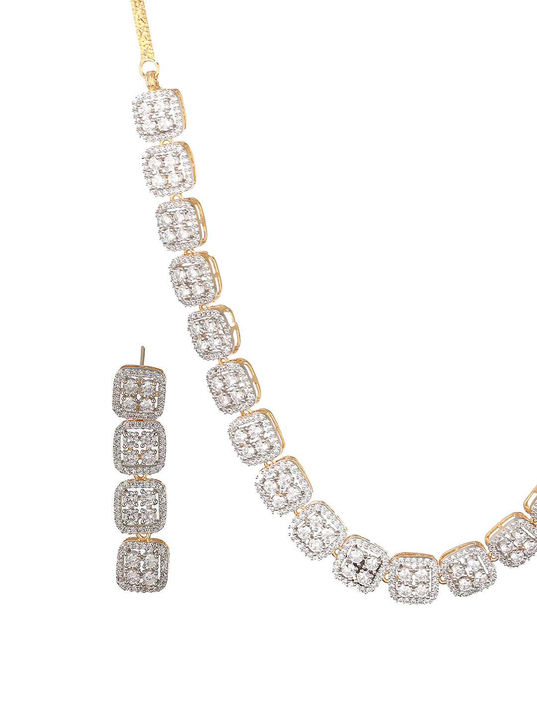 Gold Polished White CZ Studded  contemporary Jewellery set