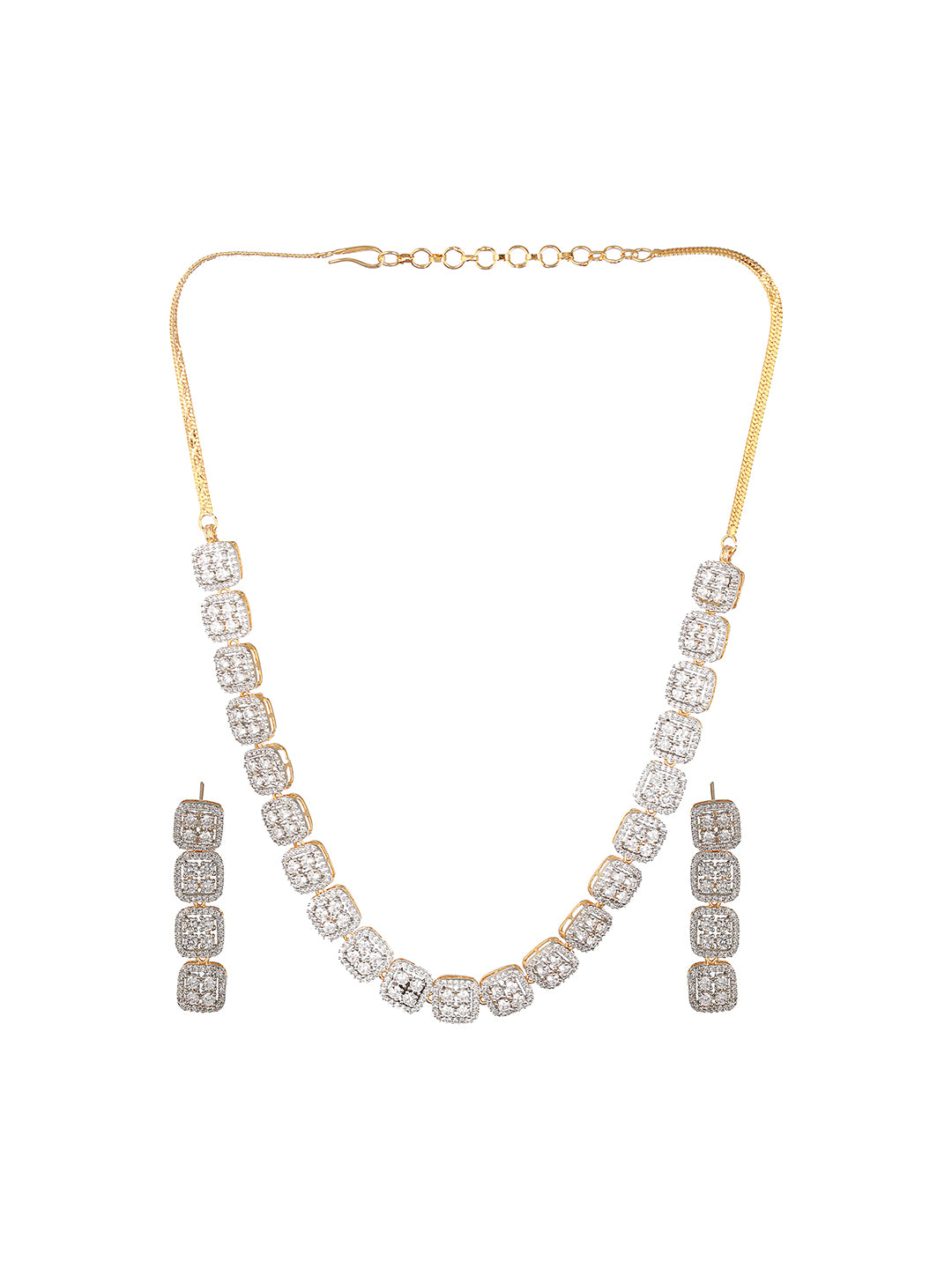 Gold Polished White CZ Studded  contemporary Jewellery set