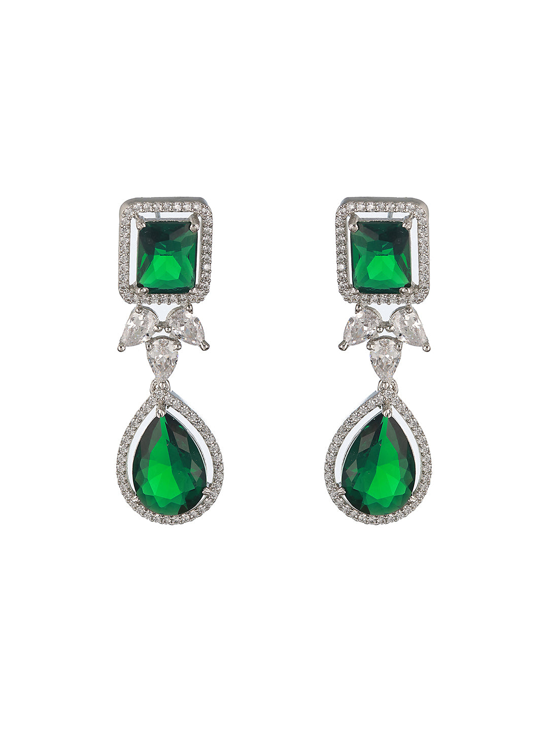 Silver Plated Green Zircon Minimal  Necklace Jewellery Set