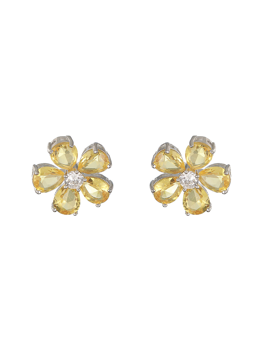 Yellow Zircon Floral Minimal Studds Earrings