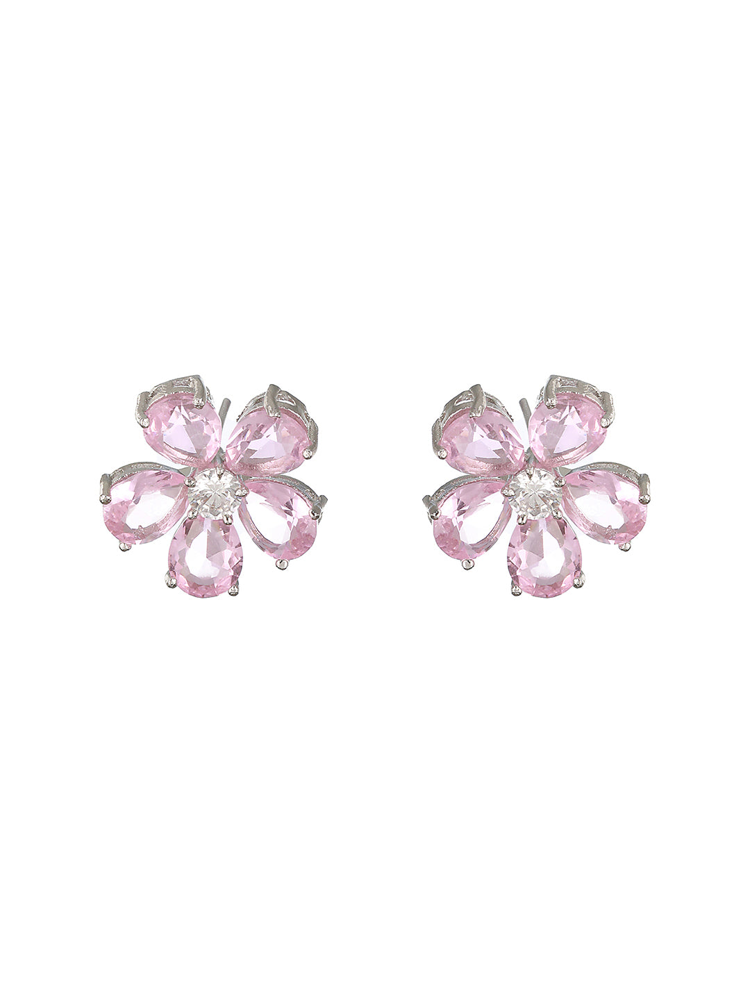 Pink  Zircon Floral Minimal Studds Earrings