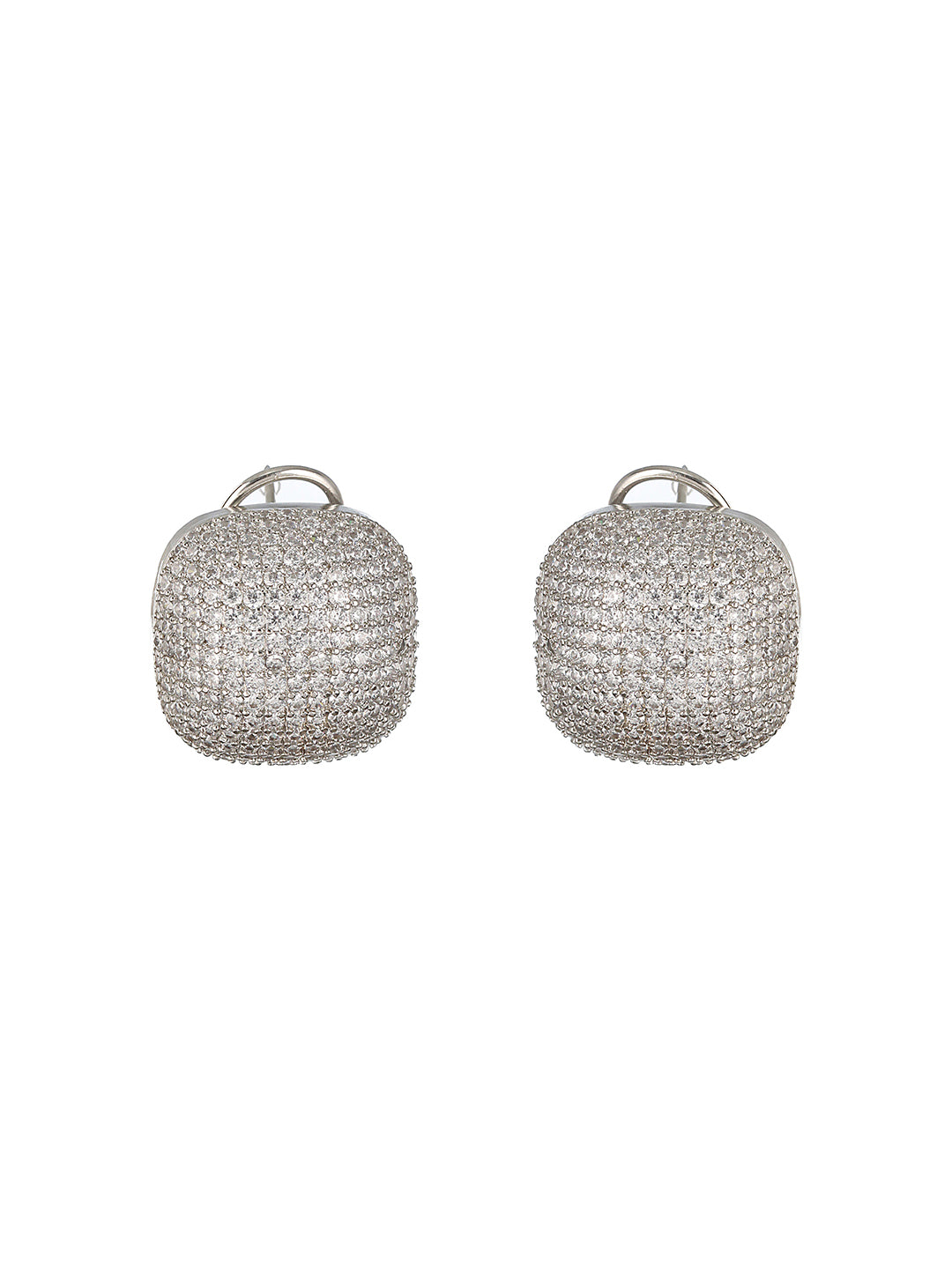 White Rhodium Zircon  Square Studds Earring