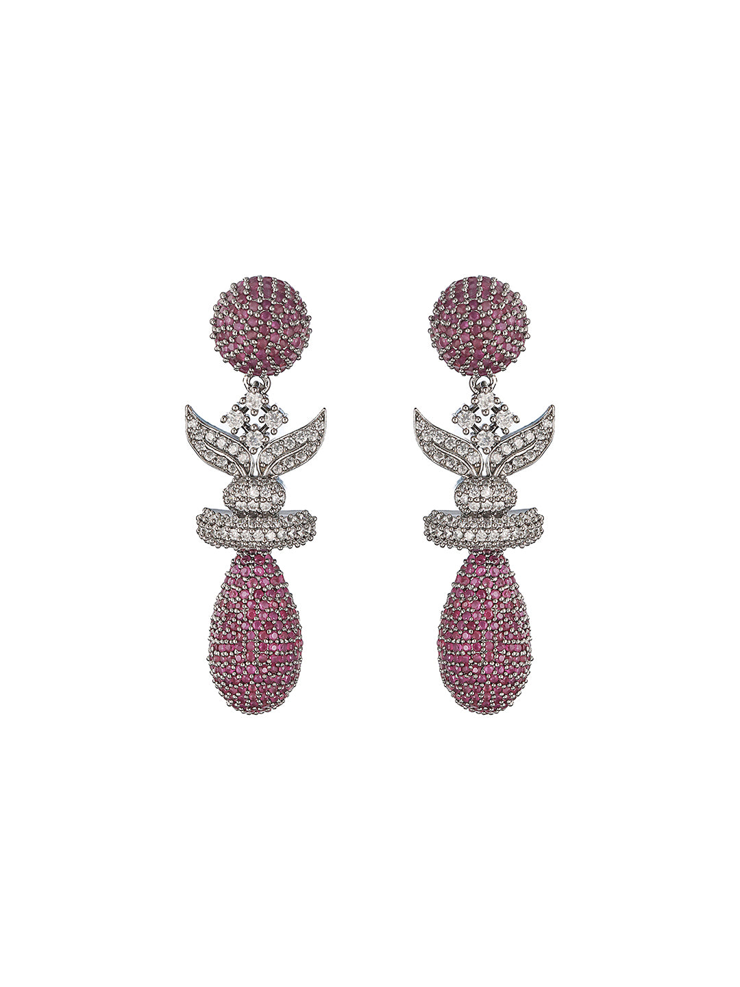 Red Ruby Studded Statement Oval Drop  Earring