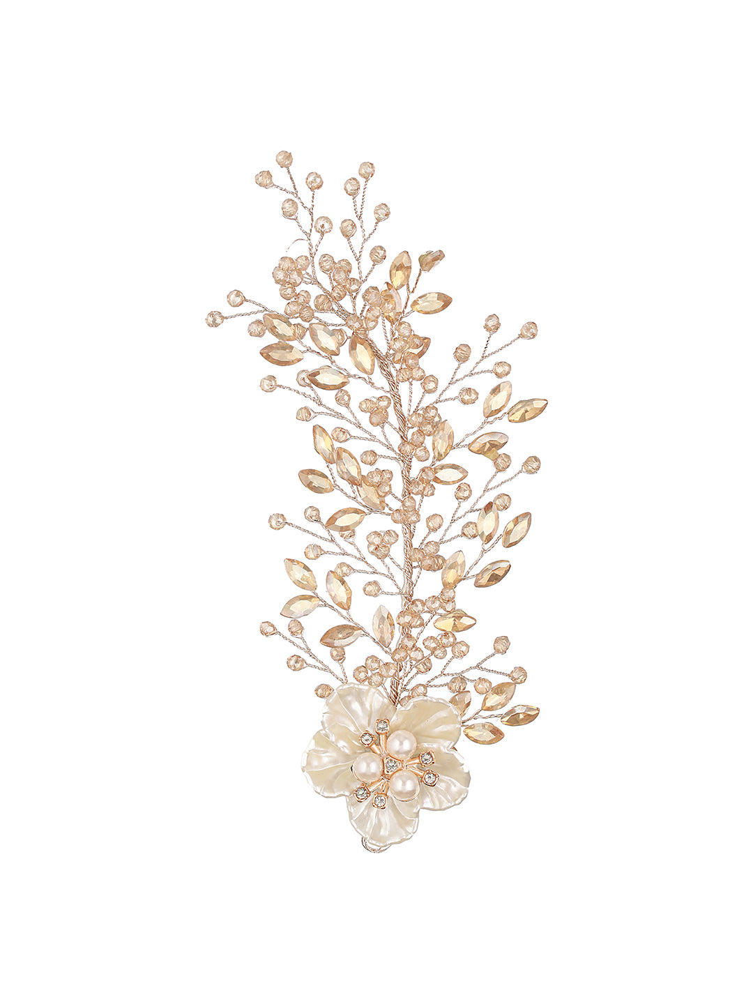Gold  Toned Coral Pearl Embedded Statement Hair Comb Pin