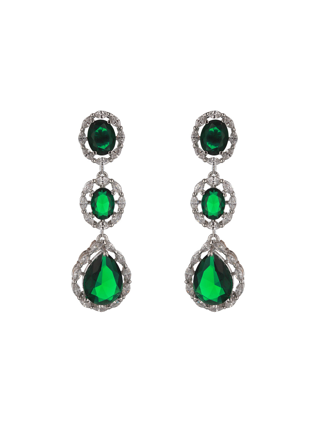 Silver Plated green CZ Studded Luxe Jewellery Set