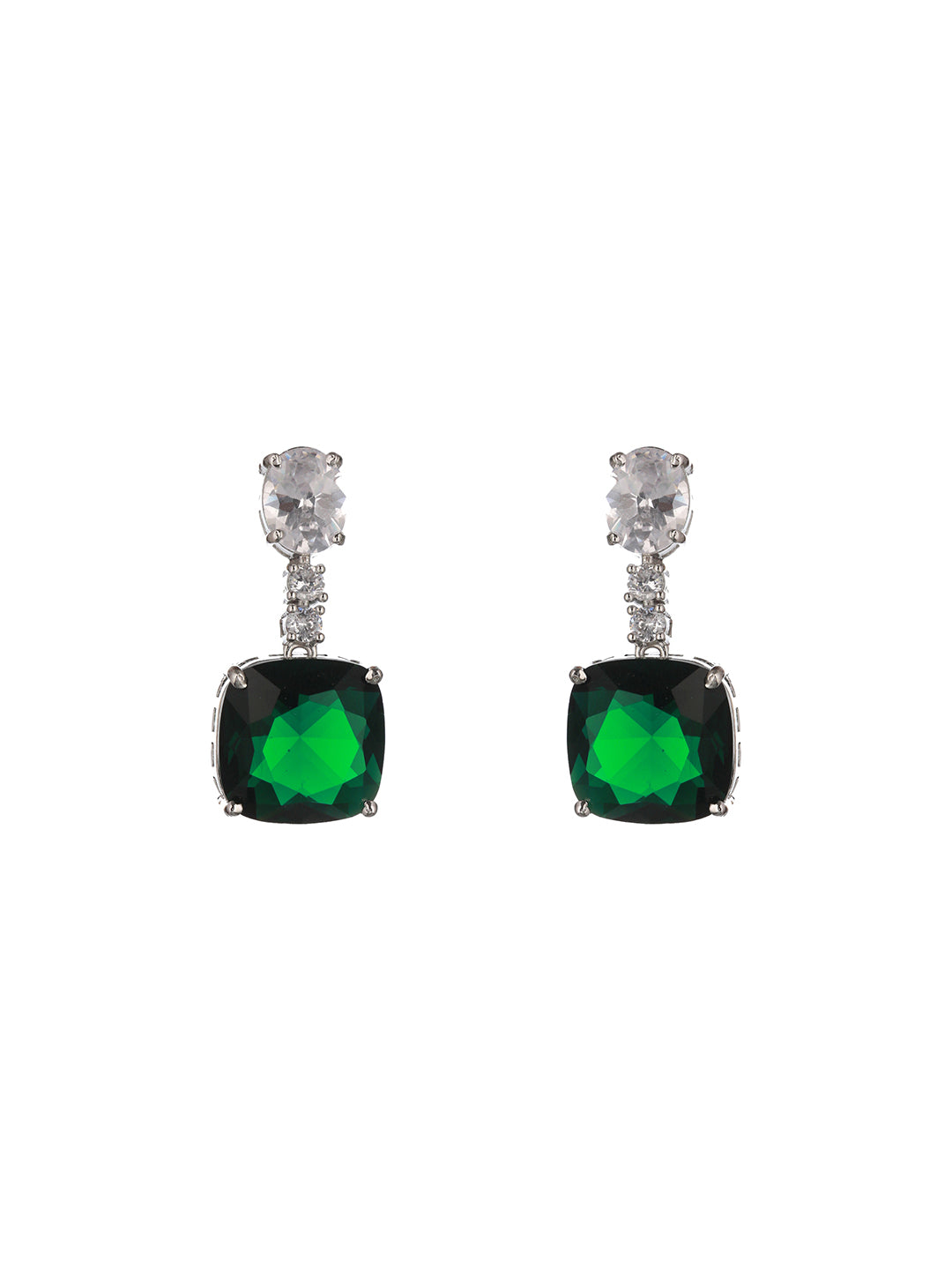 Silver Plated Green CZ Studded Luxe Designer Jewellery Set