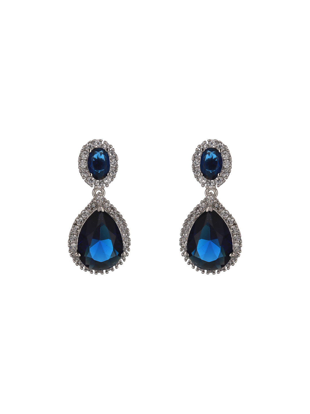 Silver Plated Blue CZ Studded Minimal Luxe Jewellery Set