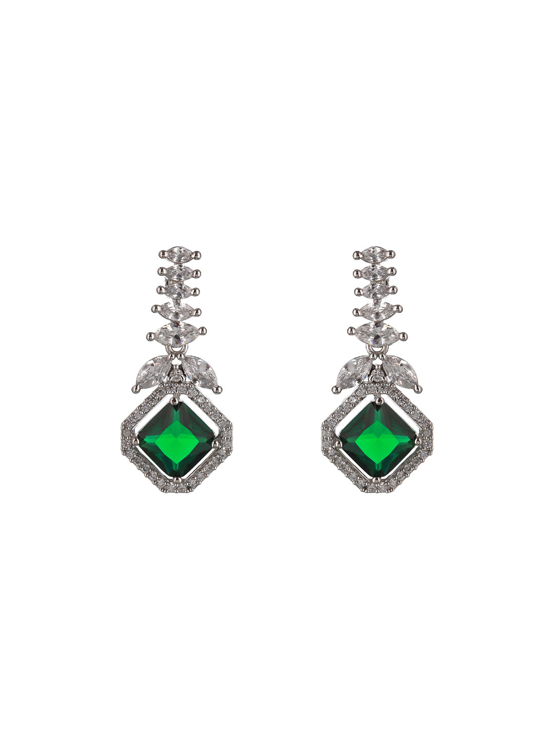Silver Plated Green CZ Studded Minimal Pendant jewellery Set