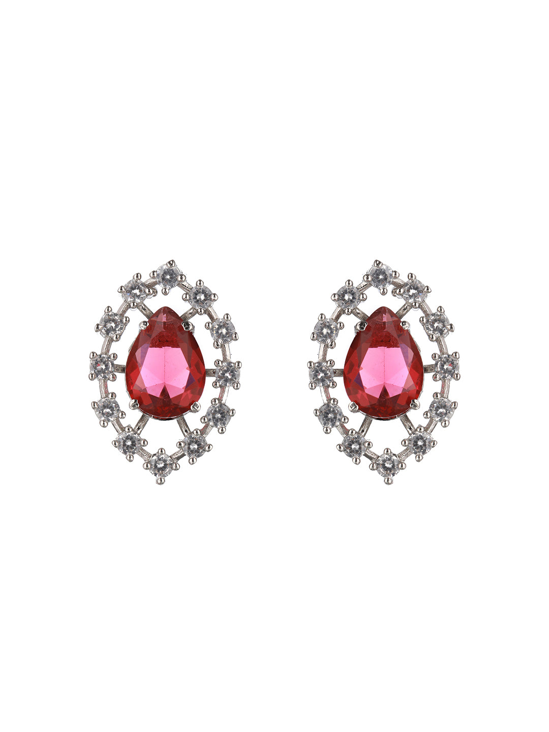 Silver Plated Red CZ Studded Minimal Delicate Jewellery Set
