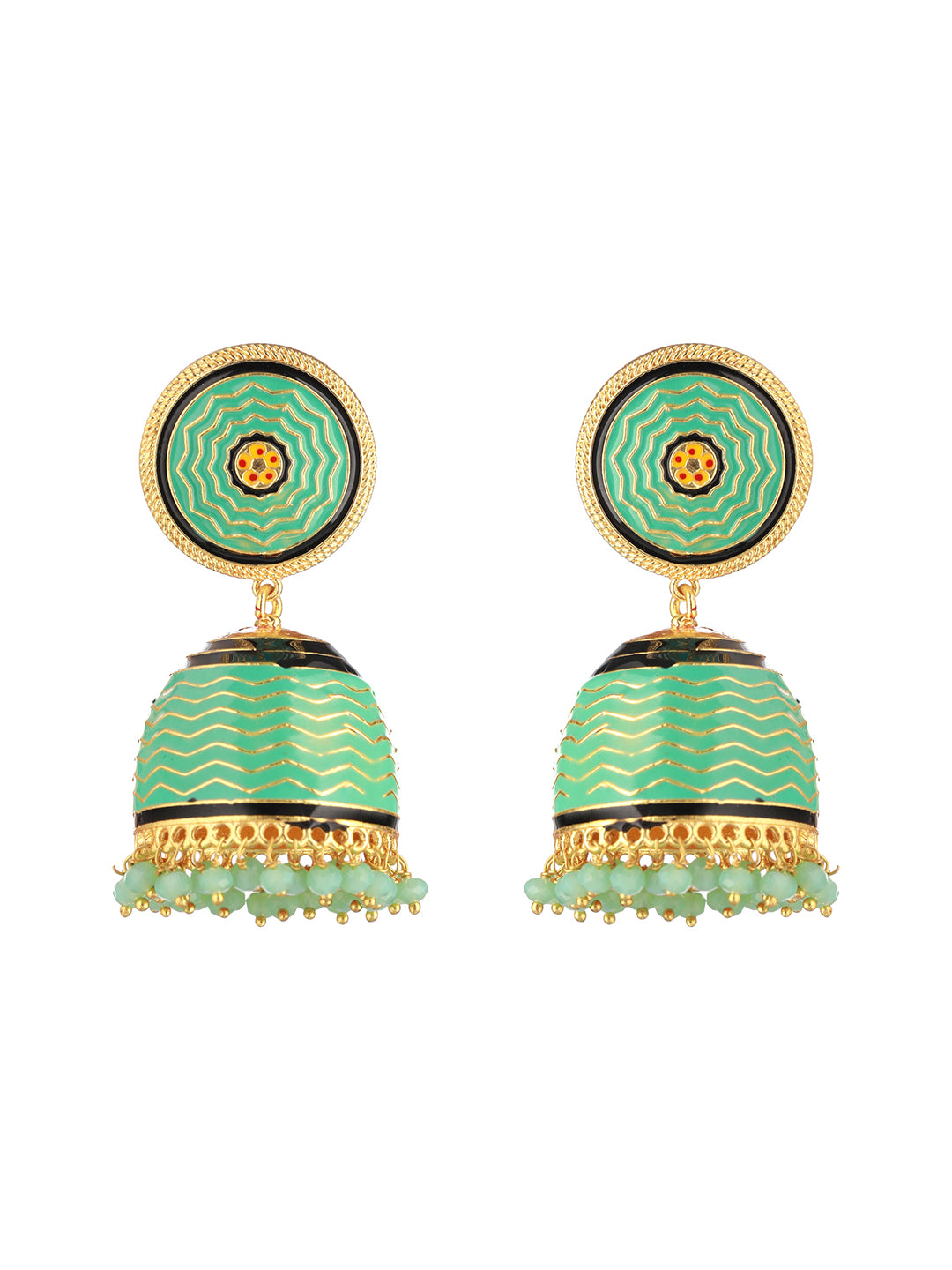 Green Turquoise Handpainted Enamelled Jhumka earrings