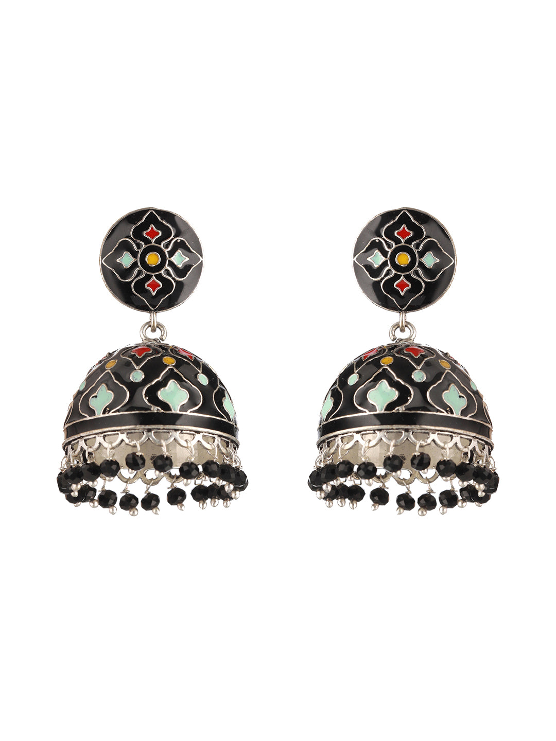 Black Designer Handpainted Jhumka Earrings