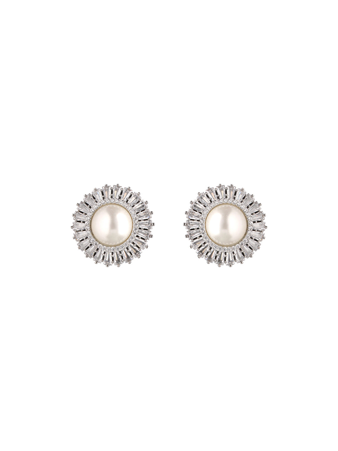 Silver Plated CZ Studded Pearl minimal Studs Earrings