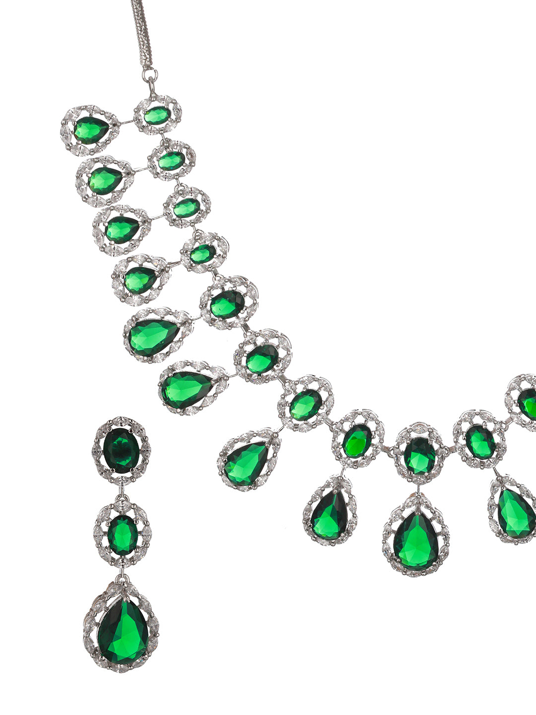 Silver Plated green CZ Studded Luxe Jewellery Set