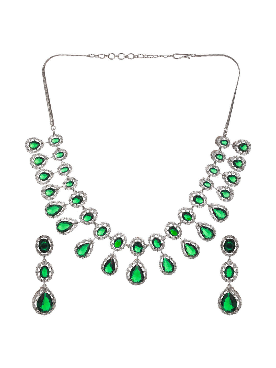 Silver Plated green CZ Studded Luxe Jewellery Set