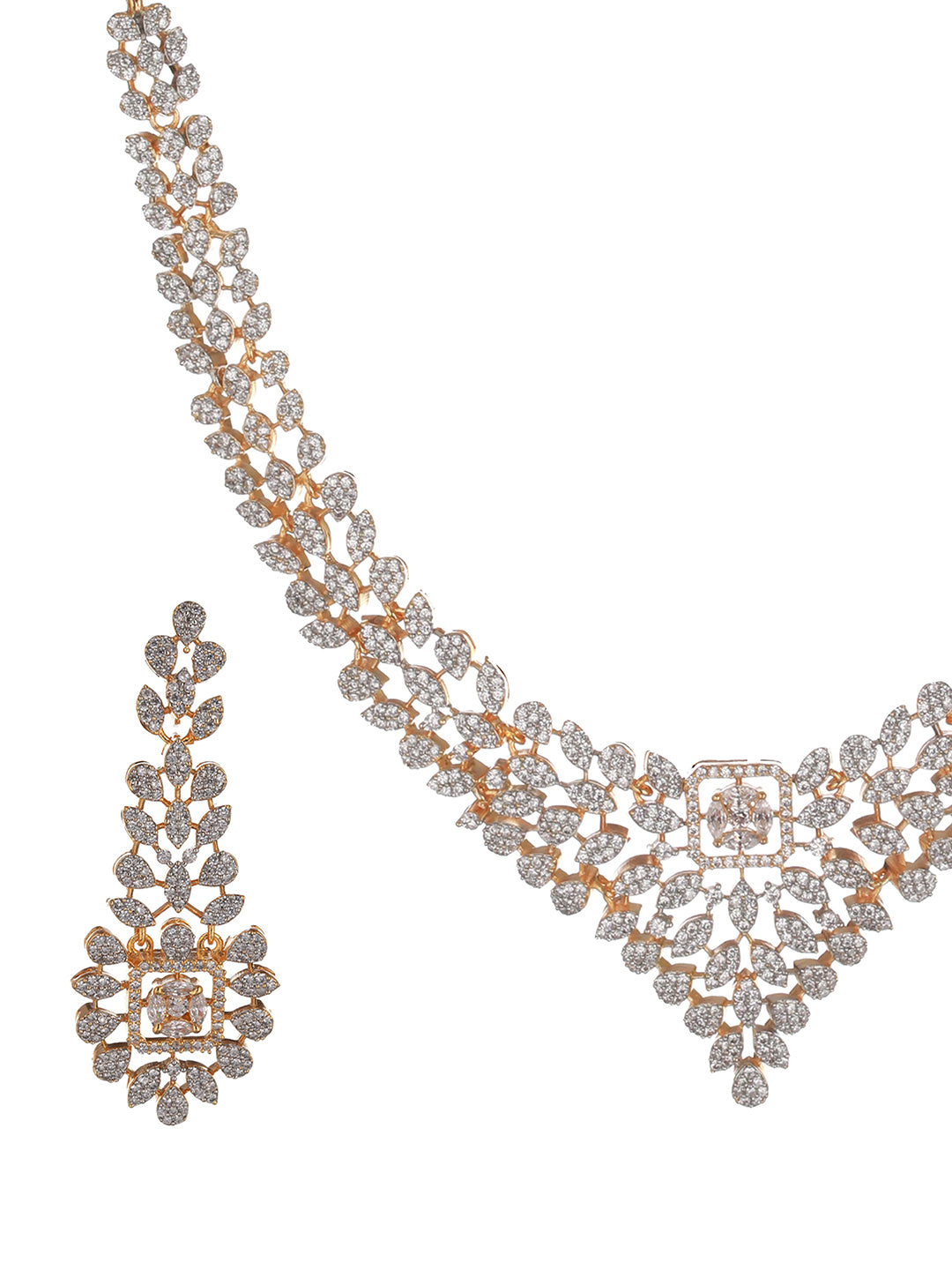 Gold Toned White CZ Studded designer Jewellery Set