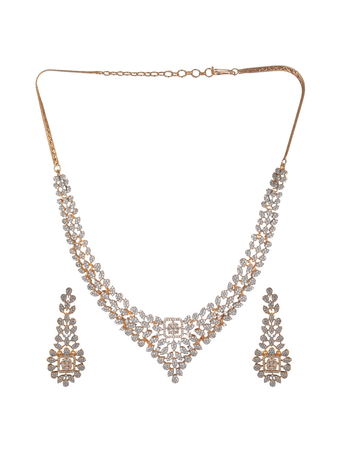 Gold Toned White CZ Studded designer Jewellery Set
