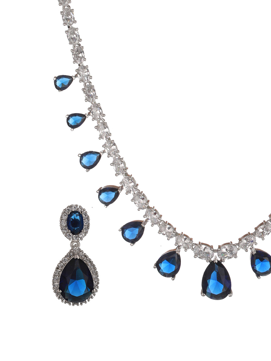 Silver Plated Blue CZ Studded Minimal Luxe Jewellery Set
