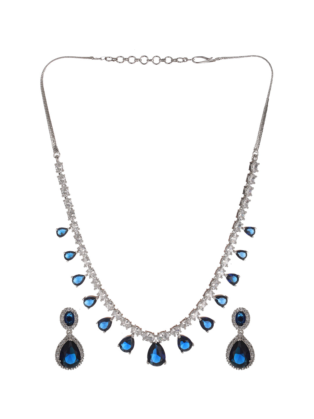 Silver Plated Blue CZ Studded Minimal Luxe Jewellery Set