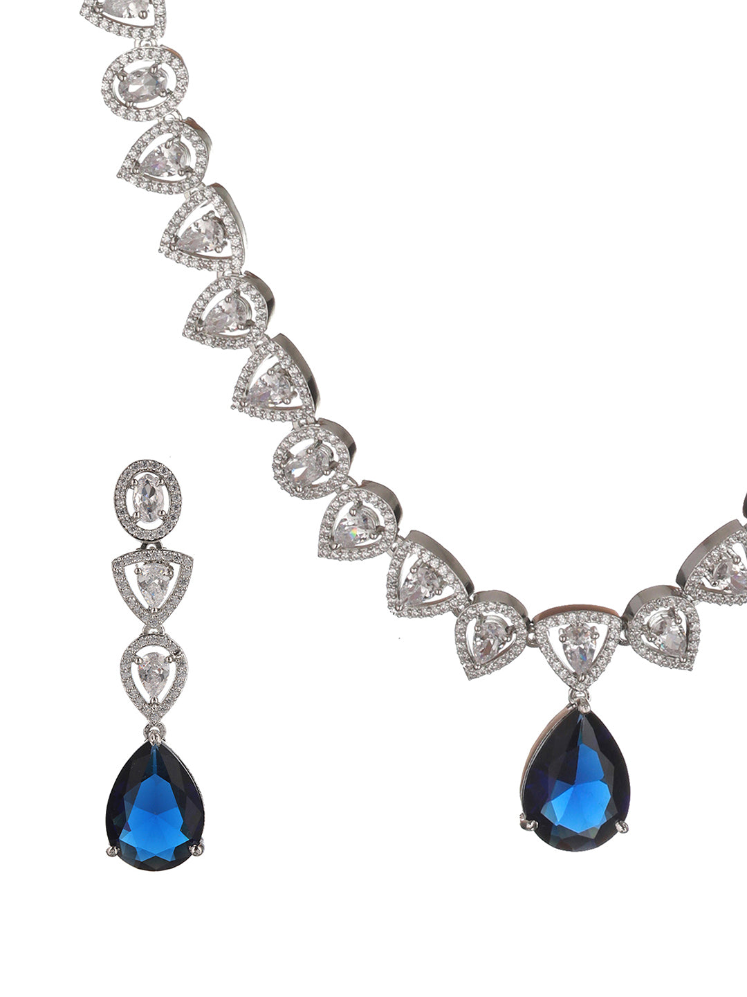 Silver Plated Pear Shaped CZ Studded luxe Minimal jewellery Set