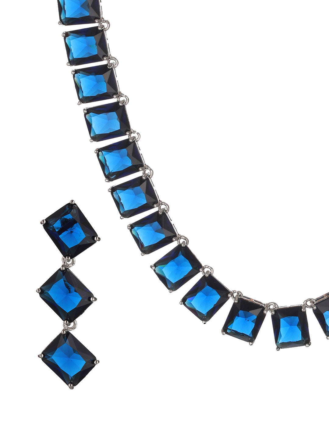Silver Plated Blue CZ studded Minimal Jewellery Set