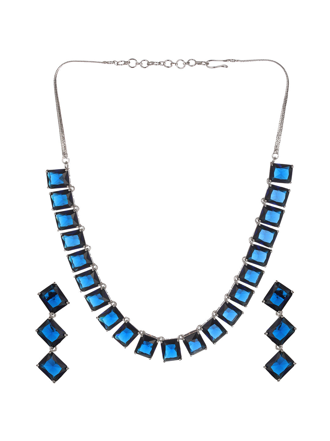 Silver Plated Blue CZ studded Minimal Jewellery Set