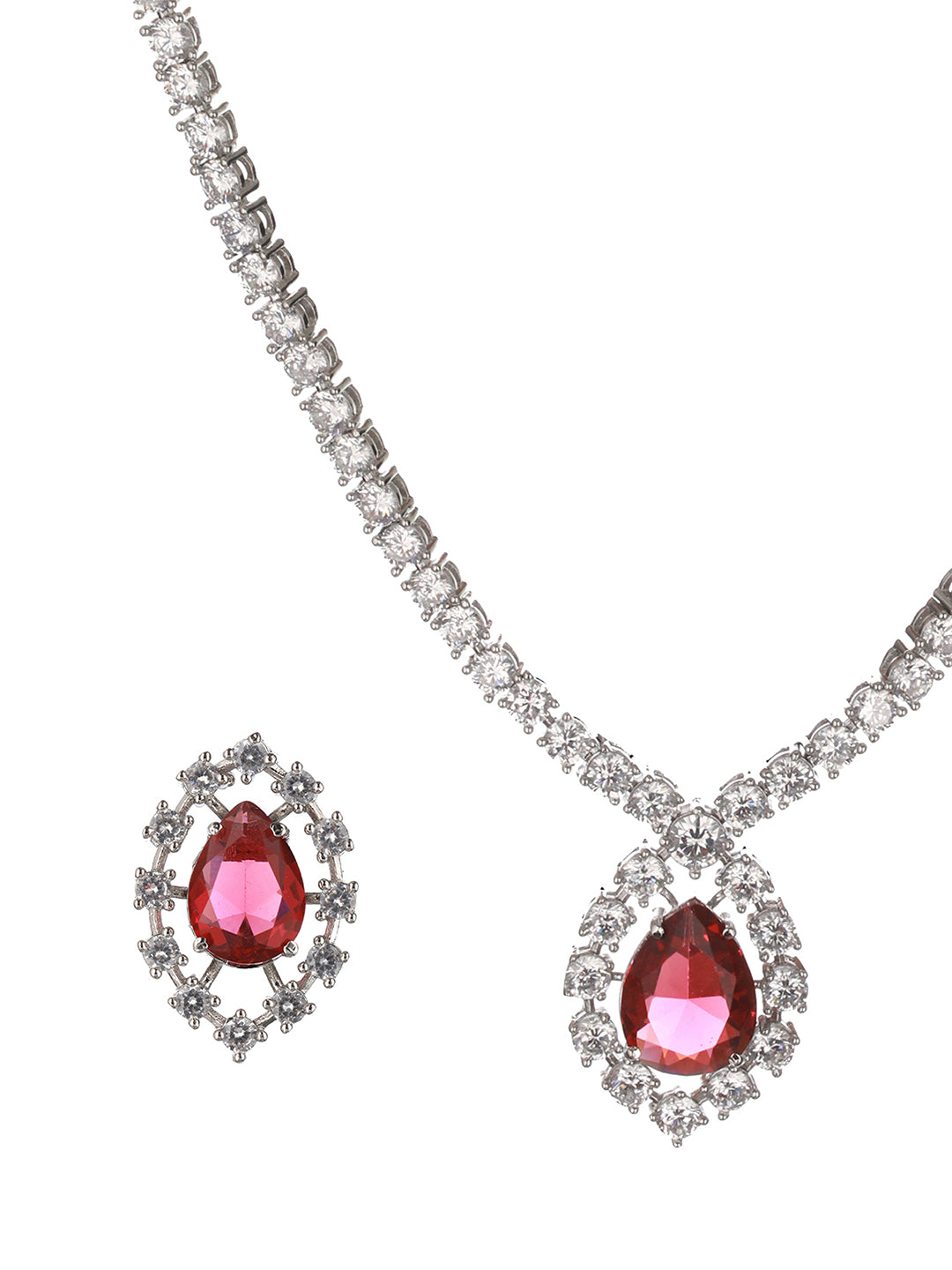 Silver Plated Red CZ Studded Minimal Delicate Jewellery Set