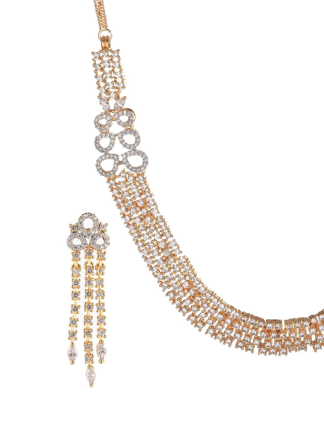 Gold Polished White CZ Studded  contemporary Jewellery set
