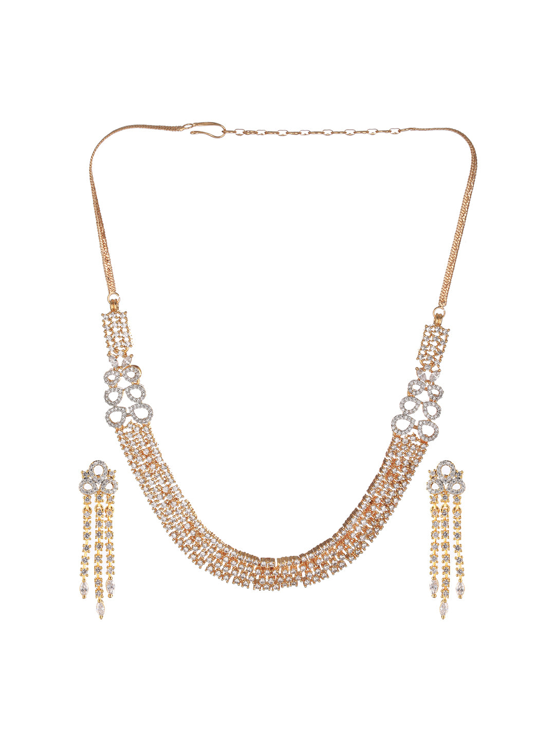 Gold Polished White CZ Studded  contemporary Jewellery set
